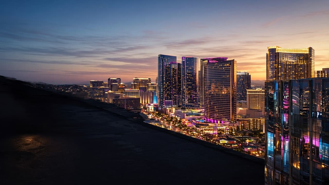 Las Vegas skyline at dusk with neon lights